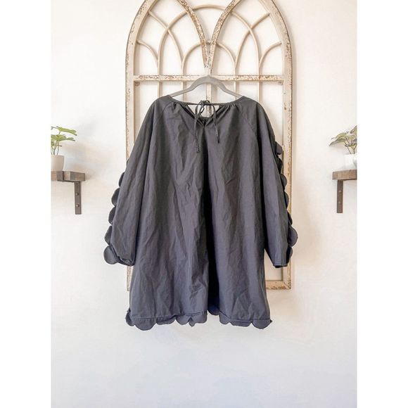 COPY - Anthropologie Naya Rea Black Daria Scalloped Cotton Poplin Dress - Picture 4 of 8